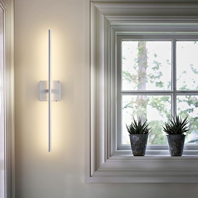 Battery Operated Wall Sconces with Remote Control, Dimmable Wall Sconces Set of Two, 350°Rotate, 3000K LED Nickel Wireless Wall Light for Living Room, Hallway, Bedroom, 24.4 Inch (2 Pack)