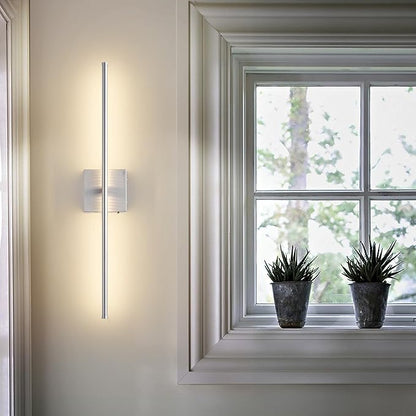 Battery Operated Wall Sconces with Remote Control, Dimmable Wall Sconces Set of Two, 350°Rotate, 3000K LED Nickel Wireless Wall Light for Living Room, Hallway, Bedroom, 24.4 Inch (2 Pack)