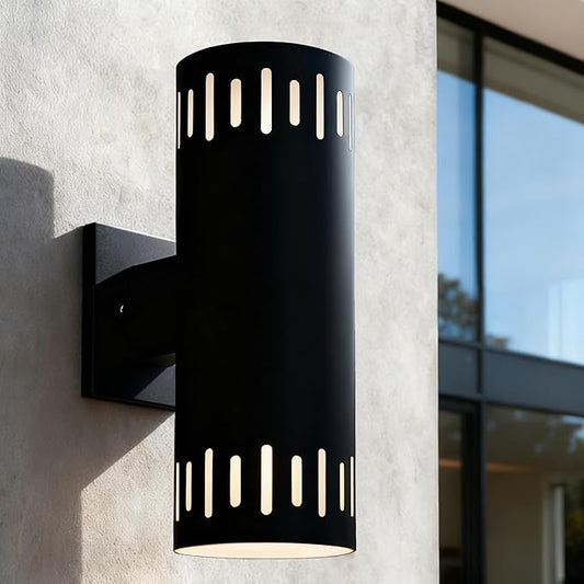 Outdoor Wall Lights Stainless Steel, 23W 3000K Integrated LED Cylinder Up Down Wall Sconces, 1300LM Warm White Exterior Lightiing IP65 Waterproof Light Fixture for House, Porch, Entryway, Black