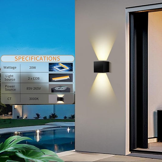 Outdoor Wall Lights Fixture 20W,3000K Exterior Modern Front Porch Sconces Hardwired Wall Mount Up Down Lighting for Patio Fence Hallway Entrance