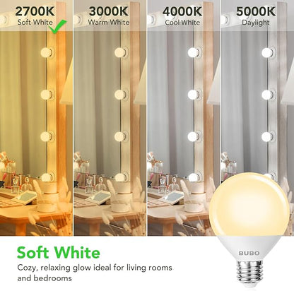 BUBO Vanity Light Bulbs for Bathroom Over Mirror, 60 Watt Equivalent, Soft White 2700K, G25 Globe Light Bulb 800 Lumens, Round Bulb with E26 Medium Base, 7W, Non-Dimmable, 10 Pack