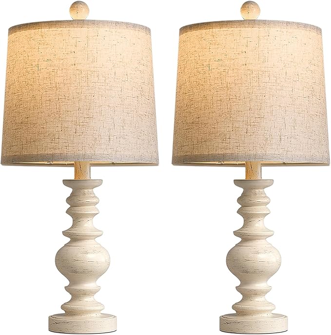 BOBOMOMO Tradition 20.5" Rustic Table Lamp Set of 2 for Living Room Farmhouse Bedside Desk Lamps Bedroom Nightstand Vintage Lamps Linen Washed（Suitable for Decorating Small Areas）