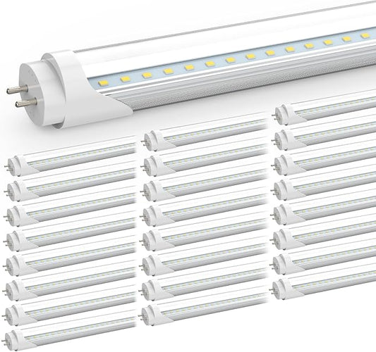 CNSUNWAY T8 LED Bulbs 4 Foot, Hybrid Type A+B Light Tube, 18W 2400LM 6000K, Plug & Play or Ballast Bypass, Single-Ended or Double-Ended, T8 T10 T12 Fluorescent Light Bulbs Replacement, ETL (25 Pack)