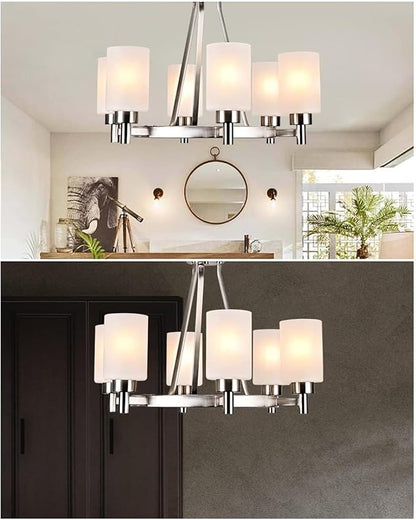Piano 5-Pack White Frosted Glass Light Shade，Glass Lamp Shade Replacements for Light Fixtures，Cylinder Globe Glass Shades Covers for Pendant Lights Chandeliers Wall Sconces Bath Vanity Lights