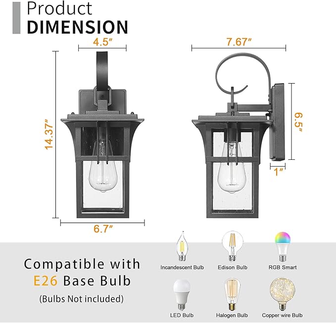 Darkaway Outdoor Wall Light for House,Exterior Lighting Fixtures Wall Mount Porch Lights Waterproof Outside Sconce with Seeded Glass for Patio Hallway Garage