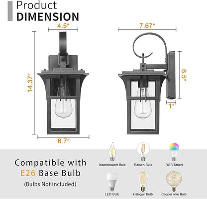 Darkaway Outdoor Wall Light for House,Exterior Lighting Fixtures Wall Mount Porch Lights Waterproof Outside Sconce with Seeded Glass for Patio Hallway Garage