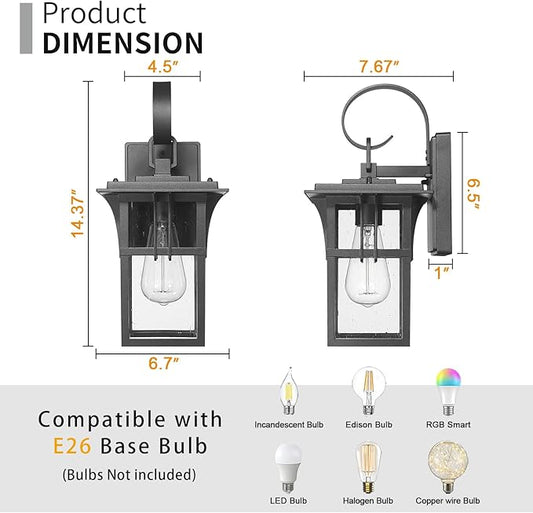 Darkaway Outdoor Wall Light for House,Exterior Lighting Fixtures Wall Mount Porch Lights Waterproof Outside Sconce with Seeded Glass for Patio Hallway Garage