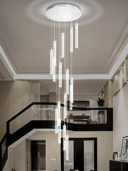 H125'' Modern Crystal Chandelier 18-Lights Large Foyer Chandelier Crystal Pendant Ceiling Light for Staircaes Hallway Entrance Silver