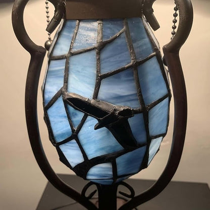 Bieye L10954 Raven Sitting on Bare Tree Branch in Full Moon Night Tiffany Style Stained Glass Table Lamp for Home Decor (Dark Blue, 16Wx24H)