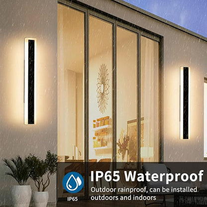 2 Pack Outdoor Porch Light, 23.6inch Modern LED Wall Sconce, IP65 Waterproof Exterior Light Fixture, 3 Color Lights 3000K/4500K/6000K, 24W, Outdoor Lighting for Patio, Yard, Garage
