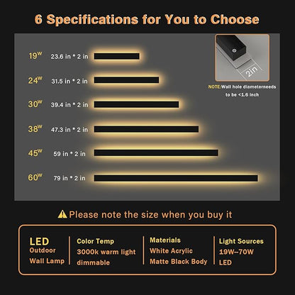 2 Pack Modern Outdoor Wall Lights 47.2 Inche 3000K LED Outdoor Wall Light for House Exterior Wall Garage Entrance Lighting Fixtures IP65 Long Strip Wall Sconces for Doorway Patio Passage