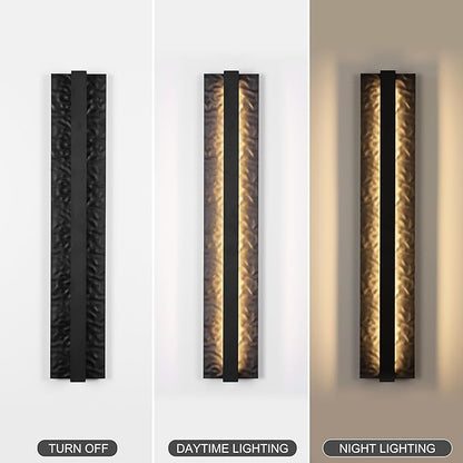 LamQee 23.6" Long Outdoor Modern LED Wall Light 3000K 1200LM, Hammered Wrought Iron and Aluminum, Linear Exterior Lighting Fixtures Wall Mount Waterproof Outside Sconce for House Porch Patio Garage
