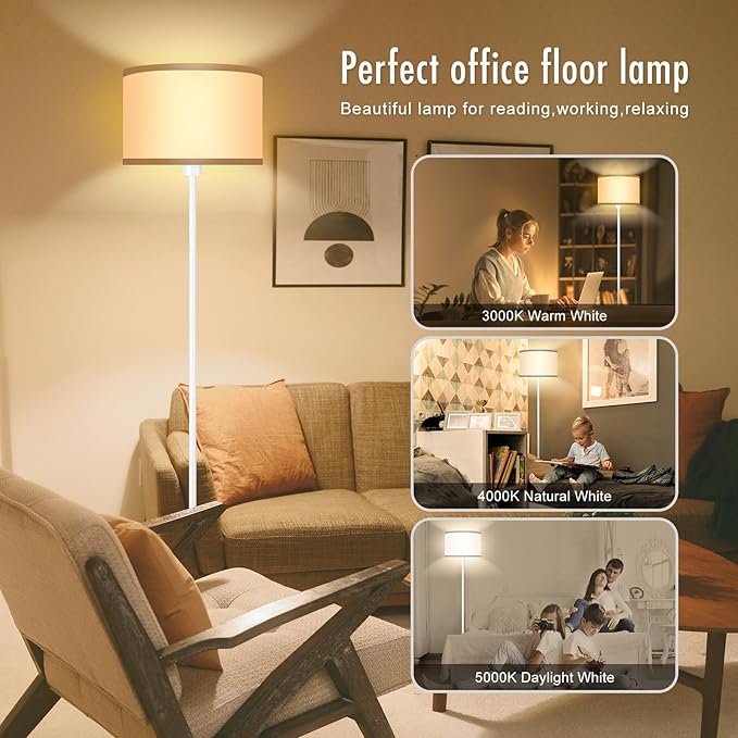 Floor Lamp, Standing Lamp, Small Floor Lamp with Lampshade, 59" Tall Lamp for Bedroom, Foot Switch, Simple White Pole Lamp for Kids Room, Girls Room, Boys Room, Office(NO Bulb, E26 Base)