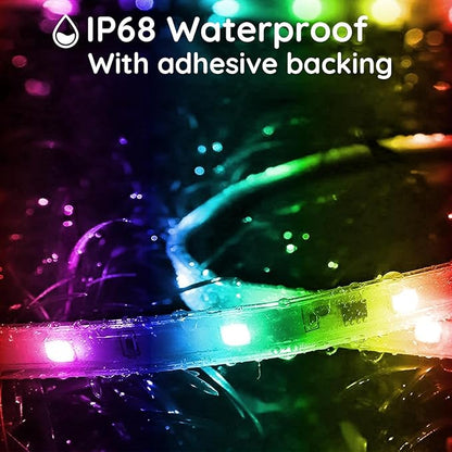 50ft Outdoor LED Strip Lights Waterproof,IP68 Outside Led Light Strips Waterproof with App and Remote,Music Sync RGB Exterior Led Rope Lights with Self Adhesive Back for Roof,Deck