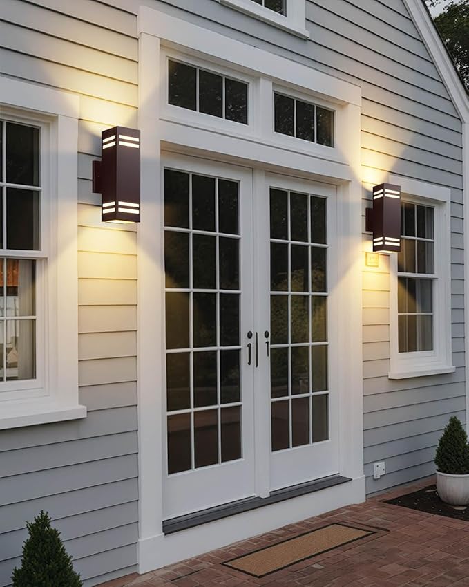 SHIMR Dusk to Dawn Outdoor Wall Lights 2 Pack, Exterior Lighting Fixtures with Oil Rubbed Bronze Finish, Square Outdoor Sconce Lights Up and Down Lights for House Porch Patio [ETL Listed]