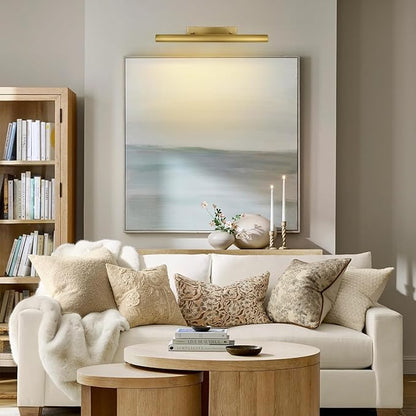 Brass Picture Lights for Wall, 24" Linear Picture Light Hardwired, 3-Light Brush Gold Art Light, Warm White 2700k Dimmable Picture Lamp, 270° Picture Frame Light for Bathroom, Living Room, Hallway