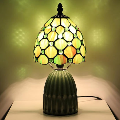 Tiffany Lamp Stained Glass Mushroom Table Lamps 6X6X12.5 Inch Brownish Green Pearl Style Small Night Light Ceramic Base Mini Accent Desk Light Suitable for Bedside Table Bedroom Children Room