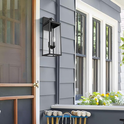 Dusk to Dawn Outdoor Wall Sconce Light, 20 Inch Tall Transitional Exterior Wall Lighting with Clear Glass, Anti-Rust Powder Coat Black Modern Outside Wall Lantern for Front Porch, DDRZ008M BK