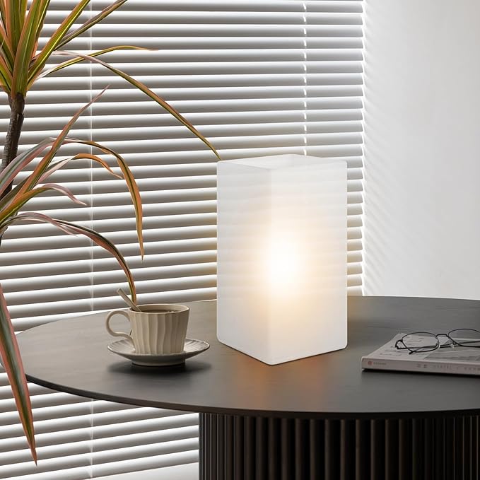 9 Inch Square Table Lamp with White Frosted Glass Shade Stylish Ball Light Lamp for Bedroom Living Room and Bookshelf Modern Design Perfect for Home Decor, Without Bulb