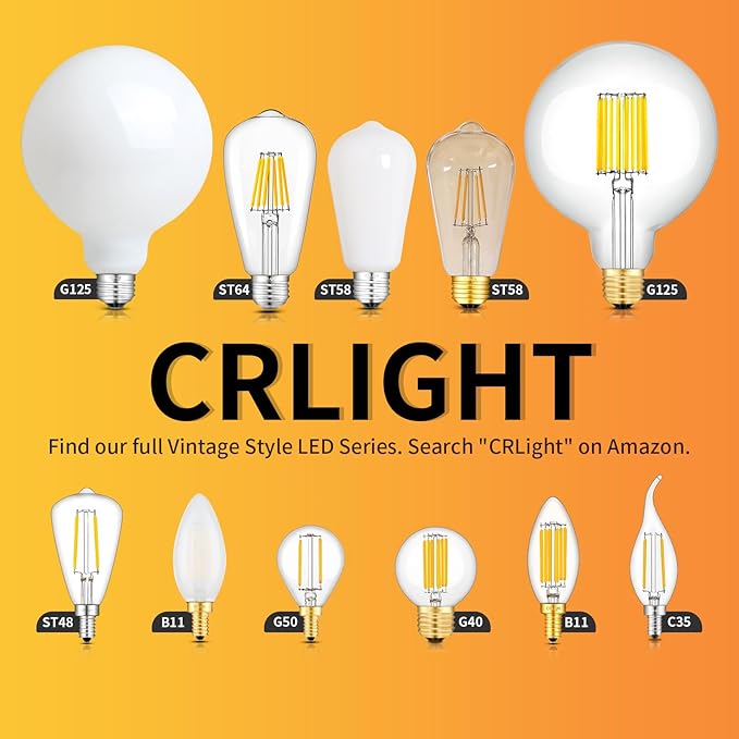 CRLight 8 Pack Vintage Dimmable LED Edison Bulbs, 2700K Warm White 8W 800LM Equivalent 80W Incandescent, E26 ST58 = ST19 Clear Glass Antique Decorative Filament Light