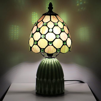 Tiffany Lamp Stained Glass Mushroom Table Lamps 6X6X12.5 Inch Amber Green Pearl Style Small Night Light Ceramic Base Mini Accent Desk Light Suitable for Bedside Table Bedroom Children Room