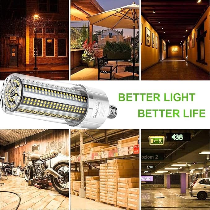 DragonLight 100W Commercial Grade Corn LED Light Bulb(700 Watt Equivalent) E26/E39 Large Mogul Base LED Lamp 3000K Warm White 12,000LM for High Bay Area Lighting