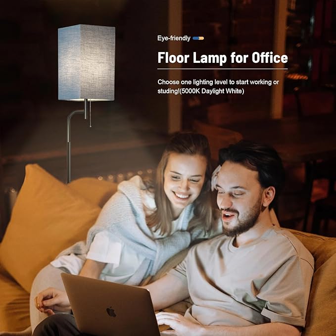 Floor Lamp for Living Room, 3 Color Temperatures Modern Standing Tall Lamps for Bedroom, Elegant Linen Shade, Minimalist Stand Up Pole Lamp for Office Kids Room Reading, Blue