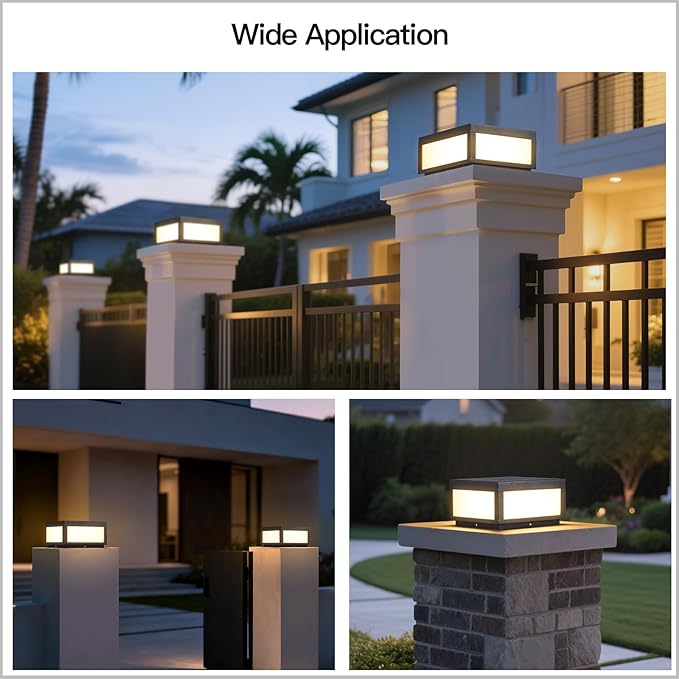 Outdoor Post Lights Hard Wired, AC100-240V 11.8" Column Light, Modern Pillar Lights Outdoor Waterproof, 3000K Square Post Lamp LED Lighting, Large Gate Fence Posts Light for Garden Patio Outside