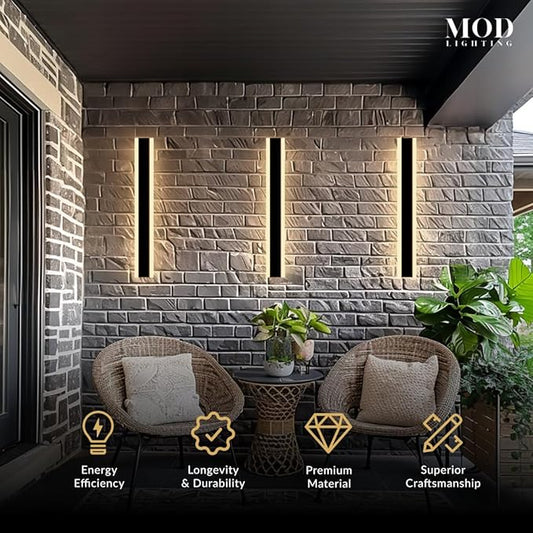 𝗠𝗢𝗗 𝗟𝗜𝗚𝗛𝗧𝗜𝗡𝗚 Haylen | Waterproof Outdoor Wall Light, LED Dimmable with Remote 3000K-6000K, Long Outdoor Porch Lights, Wired Lighting Fixture, Patio Exterior Wall Sconce, 1-Pack (Black, 24")