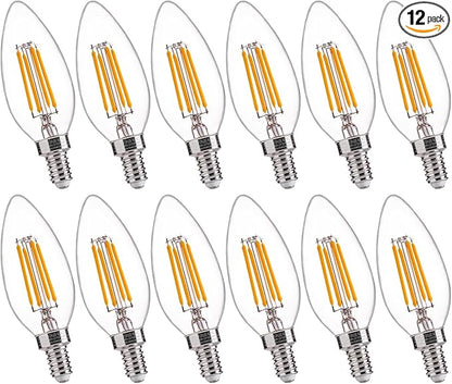 FLSNT B11 E12 LED Candelabra Bulbs 60W Equivalent, Dimmable LED Candle Light Bulbs, 2700K Soft White (Warm Light), Pack of 12
