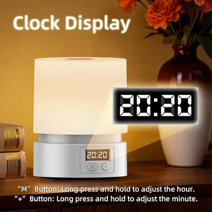 Nursery Night Light with Clock for Kids, Touch Lamp Bedside Desk Lamp, Portable Breastfeeding Night Lamp for Baby, 3 Color Stepless Dimming Up for Restaurant,Bedroom,Rechargeable (Grey)