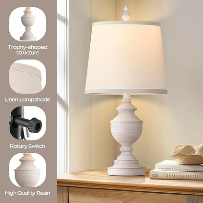 PARTPHONER Retro Table Lamps Set of 2, Bedside Lamp for Bedroom Rustic Farmhouse Table Lamps for Living Room, 22" Vintage Nightstand Lamps with White Shades, White