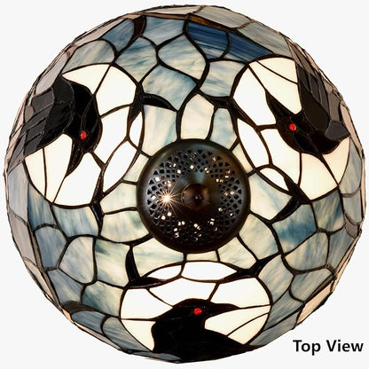 Bieye S10956 Raven Sitting on Bare Tree Tranch Against Full Moon Tiffany Style Stained Glass Lampshade (Dark Blue, 12Wx7.75H)