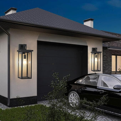 tewei 2 Pack Large Size Outdoor Wall Lantern Exterior Wall Light Fixture, 20 In Matte Black Porch Light Waterproof Outdoor Lights for House with Clear Glass Shade, E26 Base Exterior Sconces for Garage