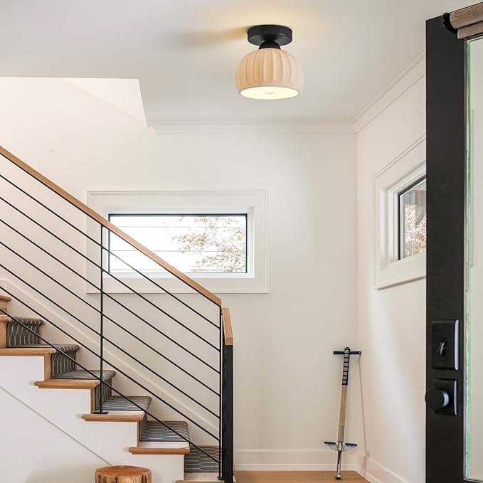 2 Pack Ceramic Semi Flush Mount Ceiling Light,Vintage Black Hallway Light Fixtures, White Globe Ceiling Lights,Mid Century Small Chandelier Light Fixture for Cottage Entryway Laundry Room Kitchen
