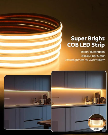Aclorol AC 110V COB LED Strip Lights Warm White for Bedroom 16.4ft 3000K 120V Plug in LED Rope Lights Outdoor Waterproof IP68 Flexible High Density COB LED Tape Lights for Patio Garden Decor 288led/M