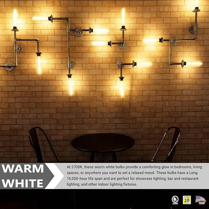 Diodesy- Pack of 5 T8/LED/FS/5W/927 T8 LED Tubular Light Bulb, Long Edison Style Vintage, 5 Watt (40W Equivalent), 2700K Warm White, Dimmable E26 Base for Pendant, Chandeliers, Wall sconces, 450LM, UL