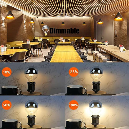 Leools Half Chrome Light Bulb 6W (60W Equivalent) Dimmable LED Edison Bulb G80/G25 Globe Shape Decorative LED Bulb Half Gold Reflected Light 3000K Soft White CR90 E26 Base Pack of 4
