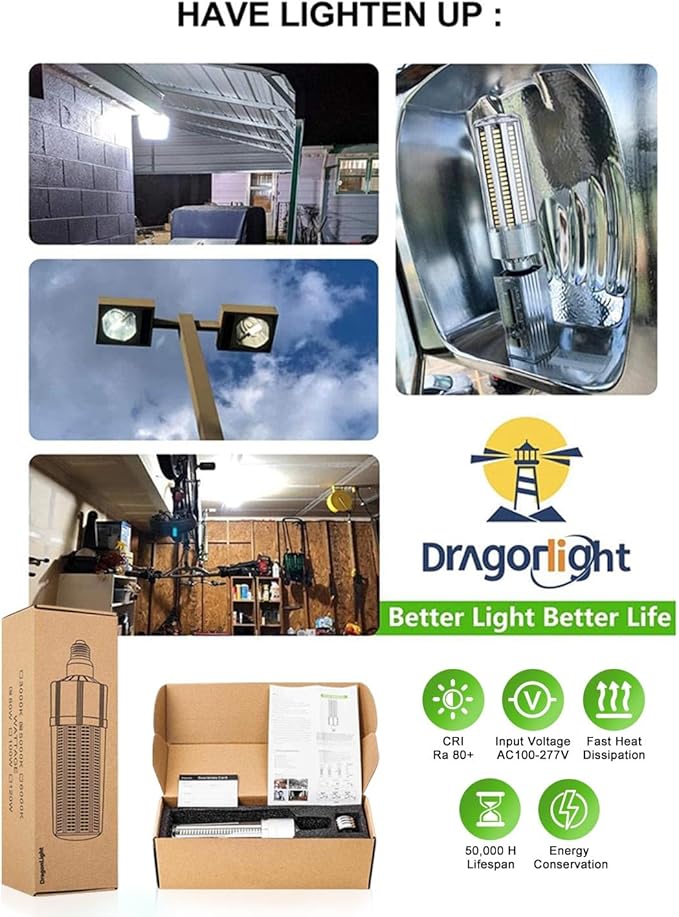 DragonLight 100W Commercial Grade Corn LED Light Bulb(700 Watt Equivalent) E26/E39 Large Mogul Base LED Lamp 3000K Warm White 12,000LM for High Bay Area Lighting