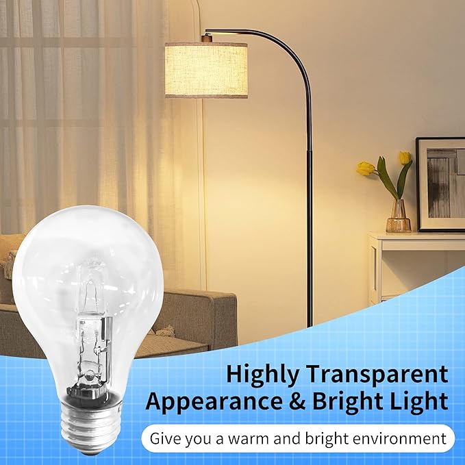 043168787963 78796 Halogen Light Bulbs 43 Watt 120V A19 with E26 Base for Table Lamps and Enclosed Fixtures, 6-Pack.