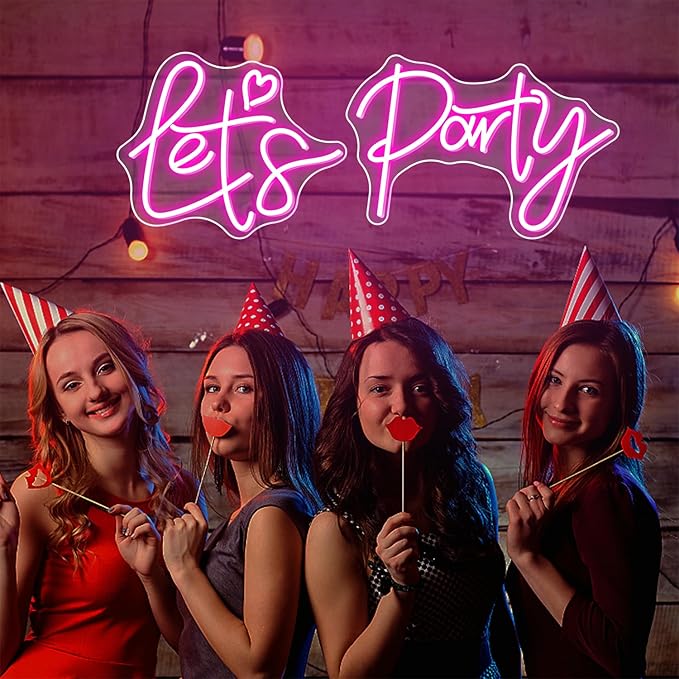 Colorful Super Large Let's Party Neon Sign for Bedroom Wall Super Neon Sign for Wall Decor for Bachelorette Party, Engagement Party, Birthday Party,Wedding Party