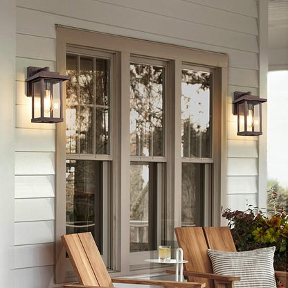 Exterior Light Fixtures 2 Pack, Modern Outdoor Wall Lanterns Farmhouse Outdoor Porch Light for House Patio Front Door Entryway, Bronze