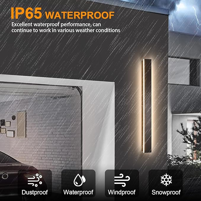 Outdoor House Lights Fixture Wall Mount,2pack 70.8inch Modern Long LED Black Outdoor Exterior Wall Sconce,Dimmable Waterproof Linear Wall Light, Outside Lighting for House,Porch