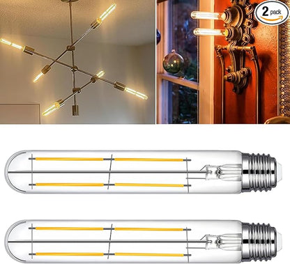 7.3 Inch T10 LED Bulb 6W (Equal 60W), Jacqueny 2PCS Dimmable Clear T10 LED E26 High Output 2700K Warm White, No-Flicker Edison T30/T10 Tubular Light Bulb 600LM, Long Lifetime For Wall Sconces, Pendant