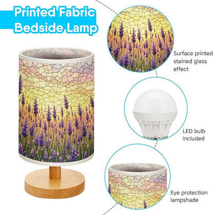 Lavender Table Lamp LED 3-Color Pressed Bedside, Lavender Shade Lamp with Wood Base for Bedroom Living Room Desk Office TL01
