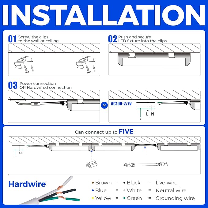 Barrina LED Shop Lights, 5FT, 50W, 6500LM, 5000K, Clear Cover T8 V-Shape Light Fixture, Linkable Shop Lights for Garage, Workshop, Warehouse, Basement, ETL Listed, 6 Packs