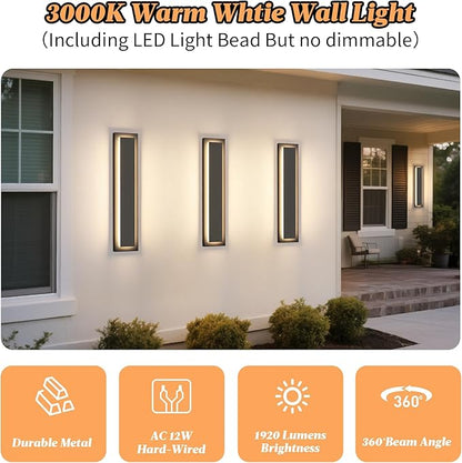 24 in Long Black Outdoor Wall Lights Exterior Lights for House, 4 Pack Front Porch Light Fixture, 24W Modern LED Outdoor Wall Sconce, Waterproof Outside Garage Light, 3000K Warm White