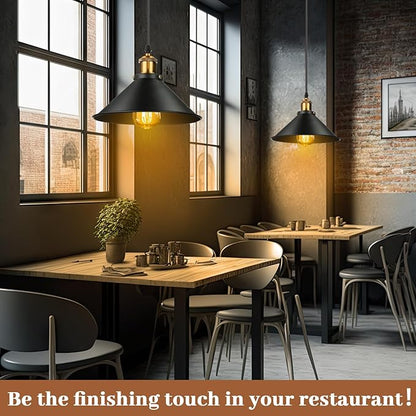 Retisee 6 Pieces Industrial Pendant Lights E26 E27 Base Black Farmhouse Lampshade for Hanging Light Vintage Metal Shade Fixtures Barn for Kitchen Dining Room Home Bar Foyer