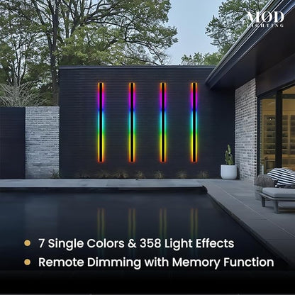 𝗠𝗢𝗗 𝗟𝗜𝗚𝗛𝗧𝗜𝗡𝗚 Haylen RGB | Waterproof Outdoor Wall Lights, Dimmable with Remote, 7 Colors and 358 Light Effects, Long Wall Sconce, Modern Linear Exterior Light Fixture, 1-Pack (RGB | 59")
