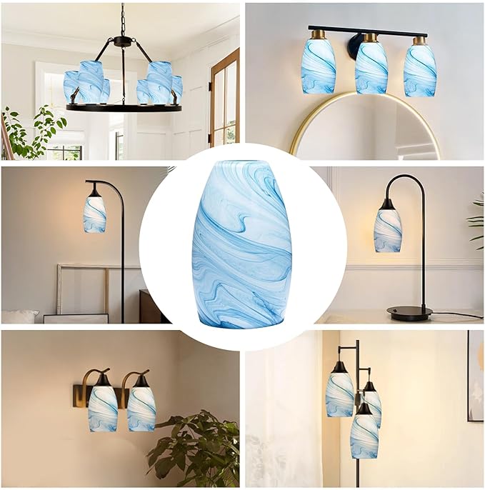 Blue Oval Glass Lamp Shade Only Art Marble Glass Light Shades for Kitchen Island pendant Lights Covers Light Fixture Replacement for Mini Pendant Ceiling Lights Chandelier 1pack